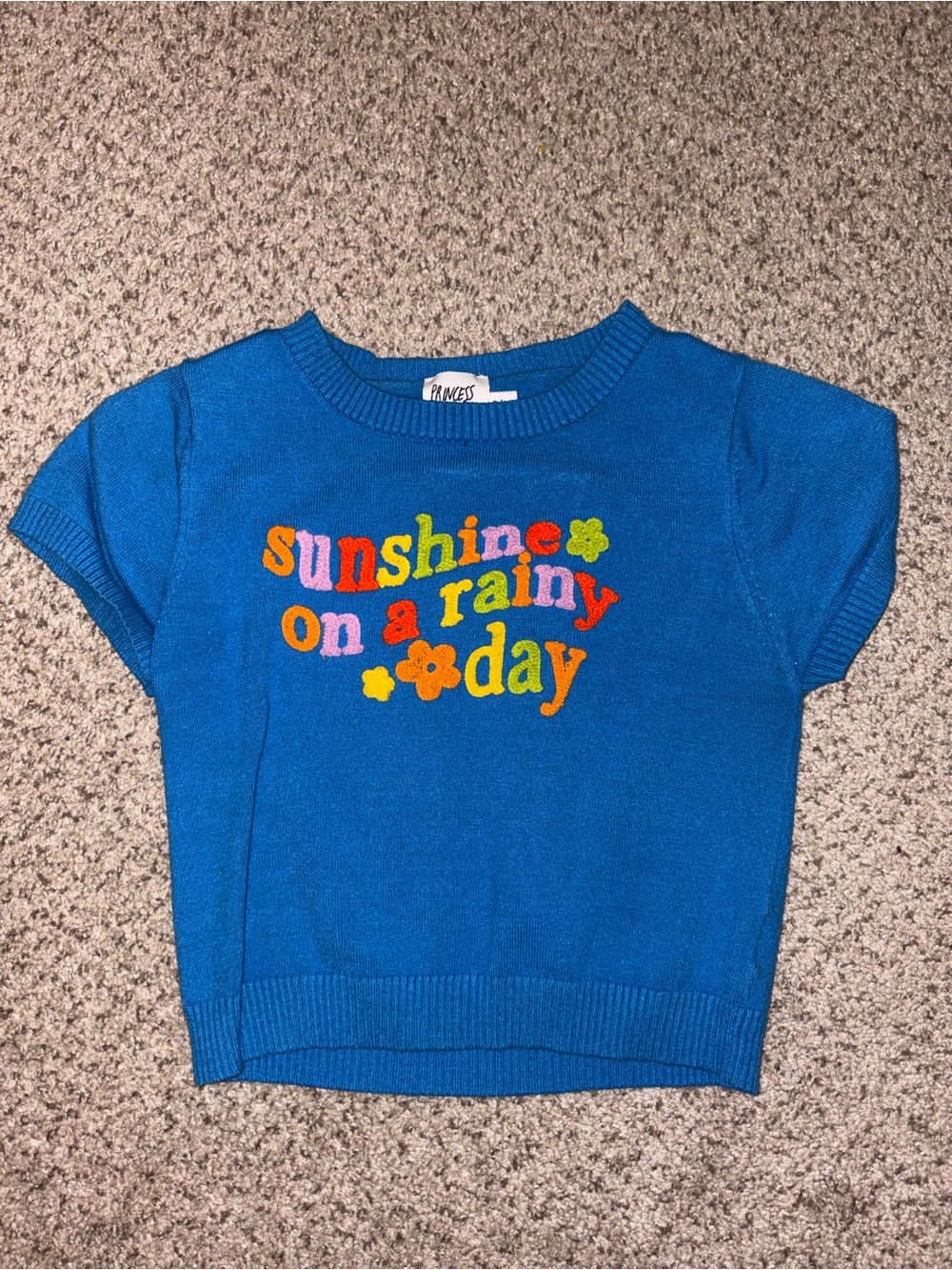 Princess Polly Bright Blue 'Sunshine on a Rainy Day' Cropped Knit Top